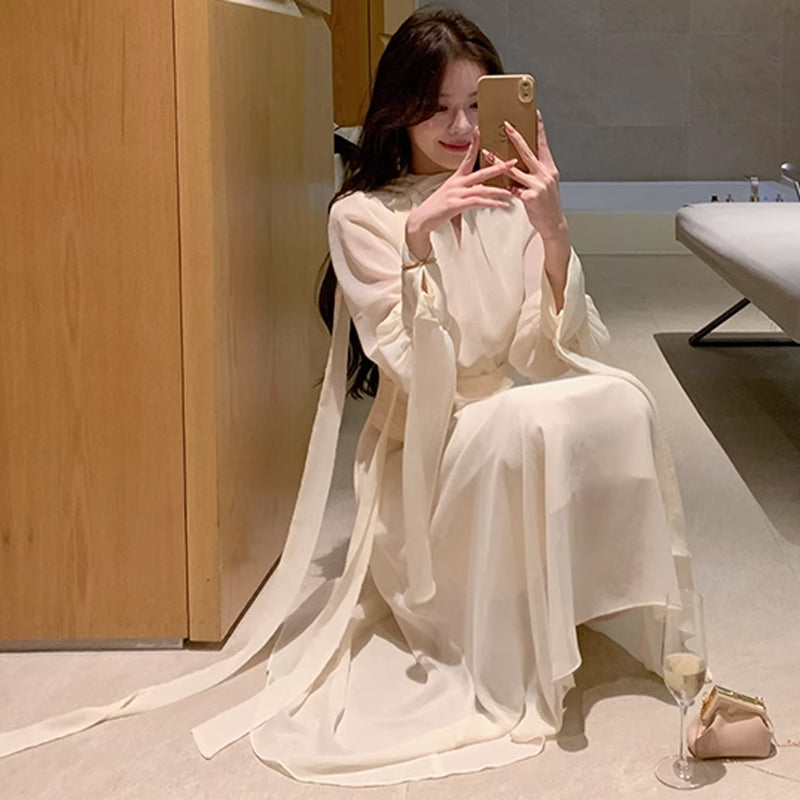 ロングリボンシフォンワンピース