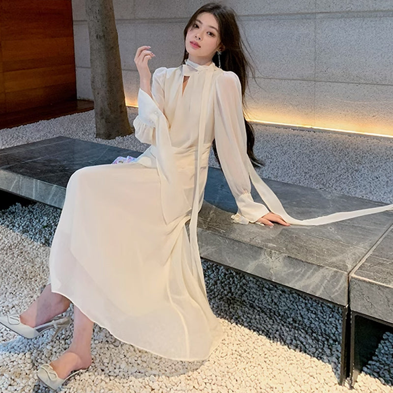 ロングリボンシフォンワンピース