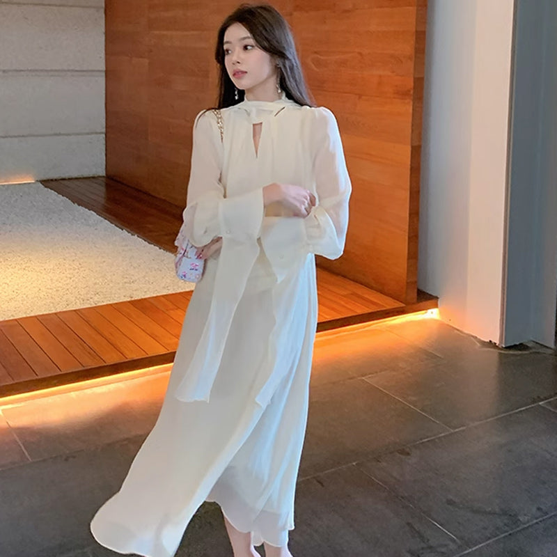 ロングリボンシフォンワンピース