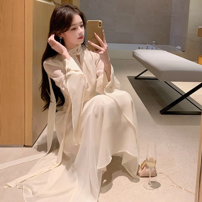 ロングリボンシフォンワンピース