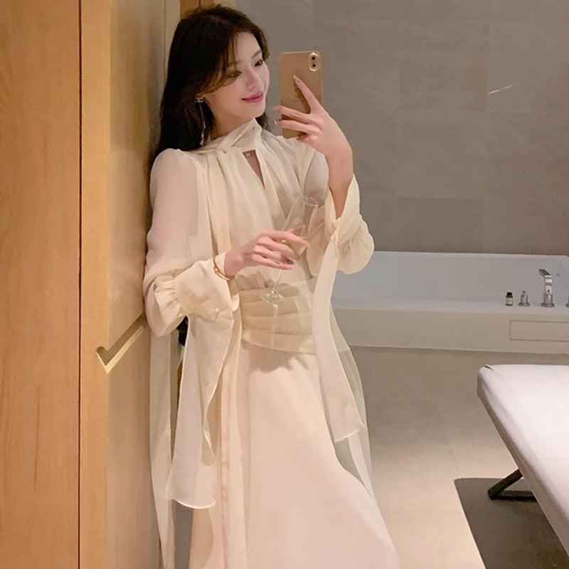 ロングリボンシフォンワンピース