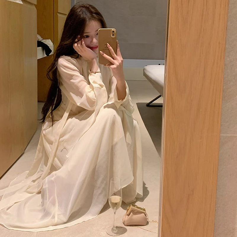 ロングリボンシフォンワンピース