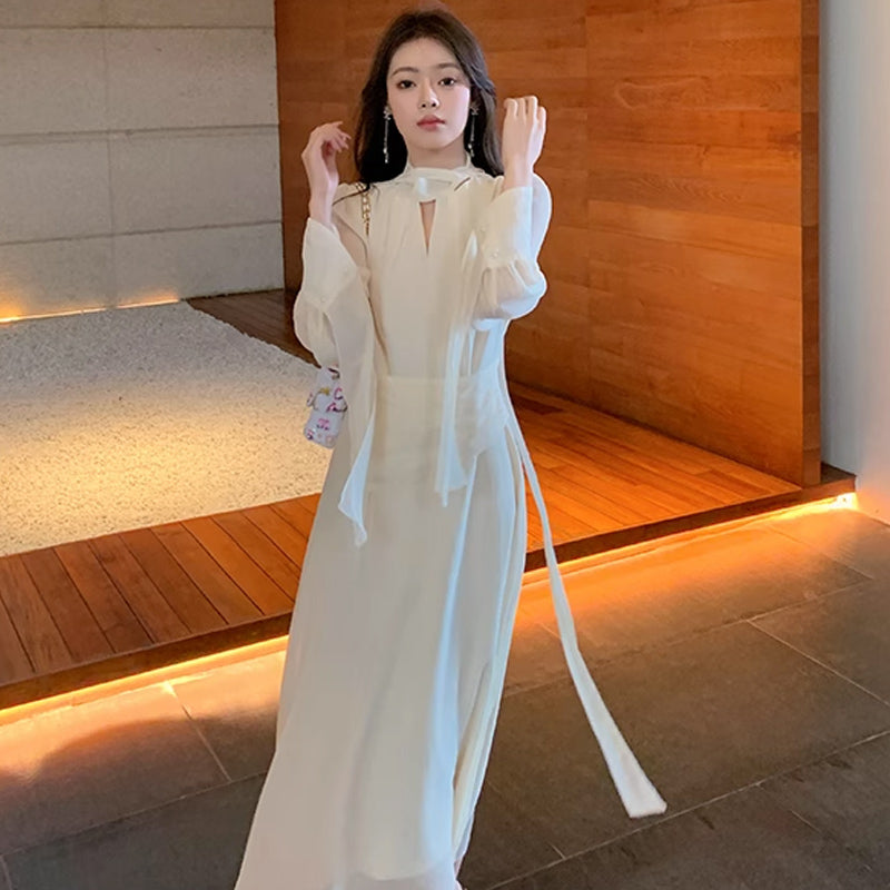 ロングリボンシフォンワンピース