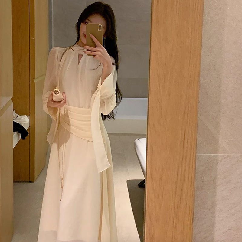 ロングリボンシフォンワンピース