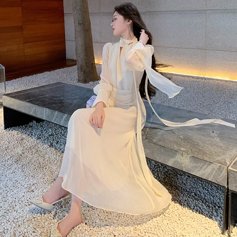 ロングリボンシフォンワンピース