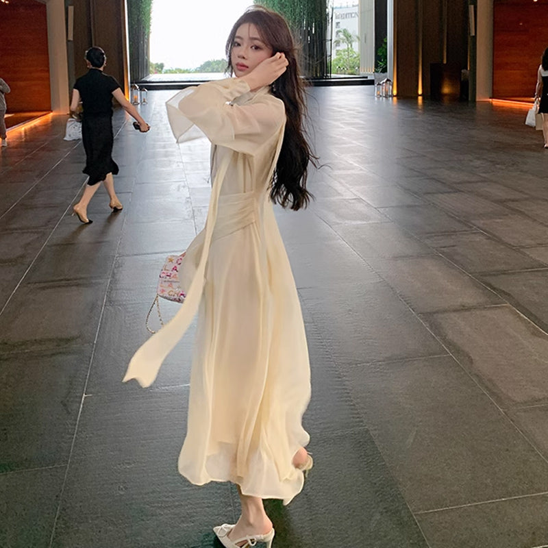 ロングリボンシフォンワンピース