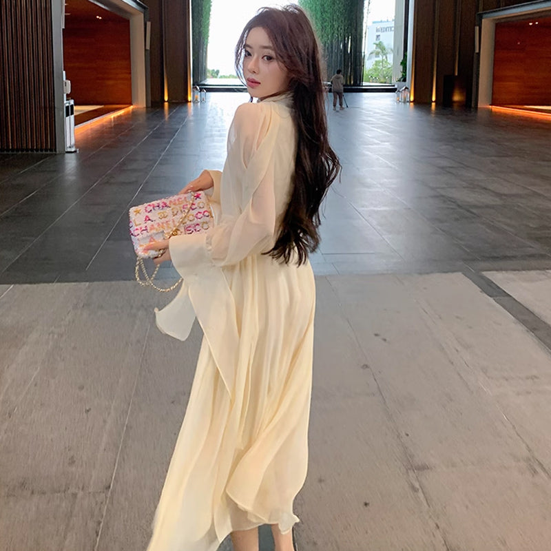 ロングリボンシフォンワンピース