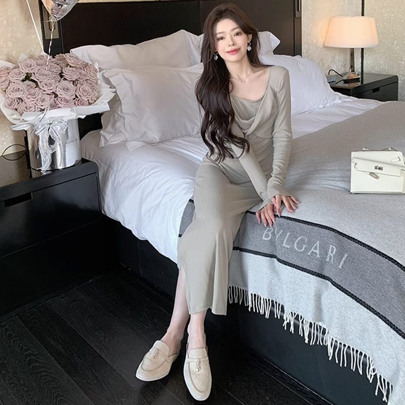 クロスリボンラウンドネックワンピース