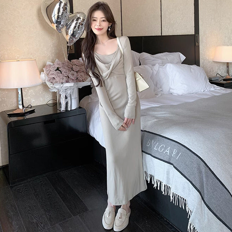 クロスリボンラウンドネックワンピース