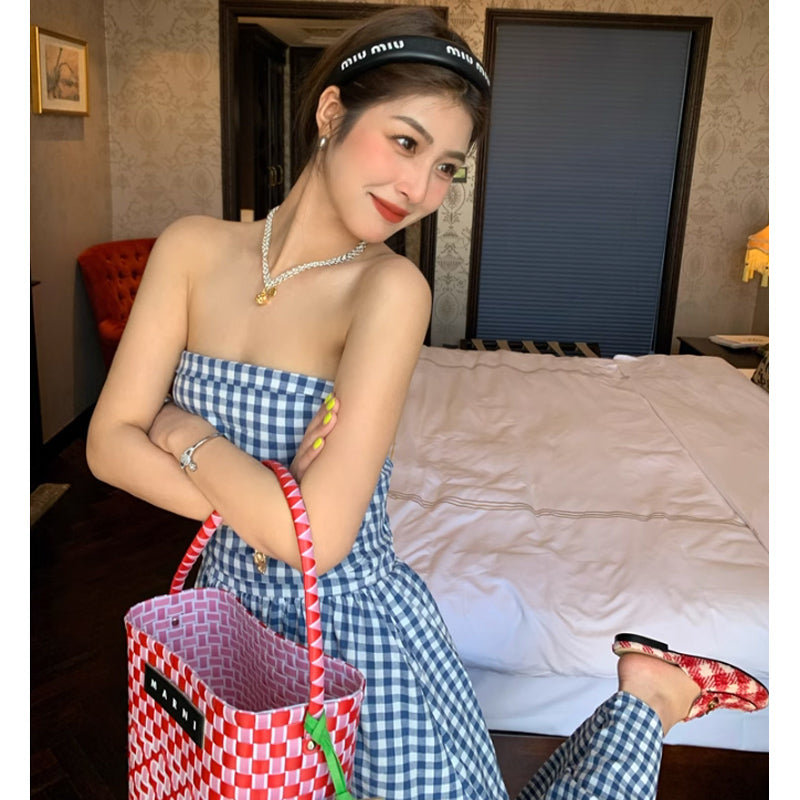 ベアトップギンガムチェックワンピース