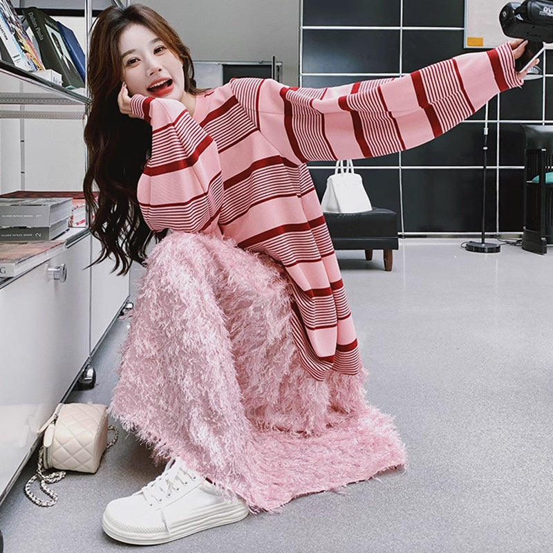 フリンジボリュームスカートワンピース