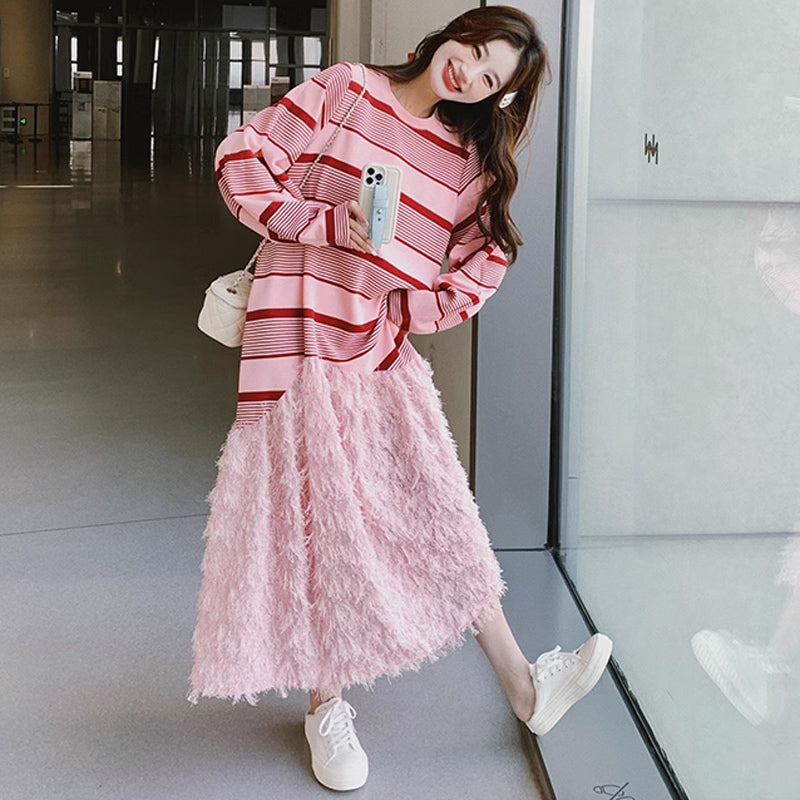 フリンジボリュームスカートワンピース