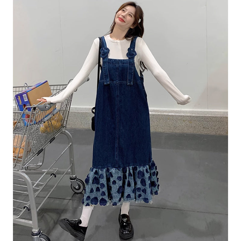 裾フレアデニムサロペットワンピース(2colors)