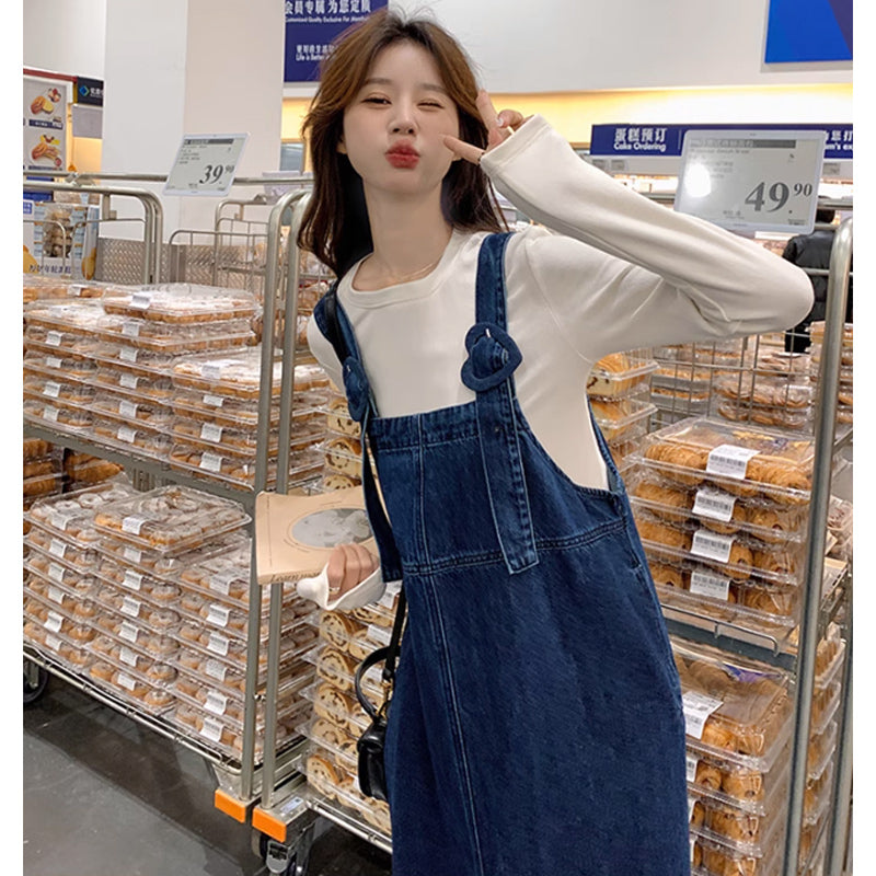 裾フレアデニムサロペットワンピース(2colors)