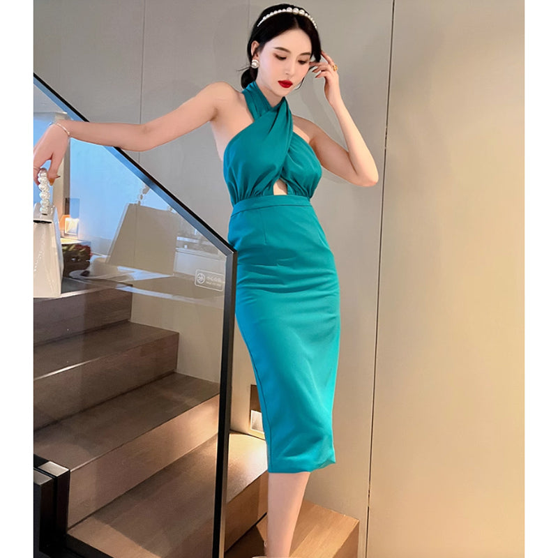 ホルターネックバックオープンワンピース(2colors)