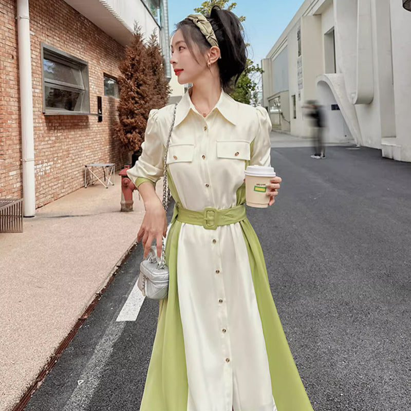 ウエストマークツートンワンピース