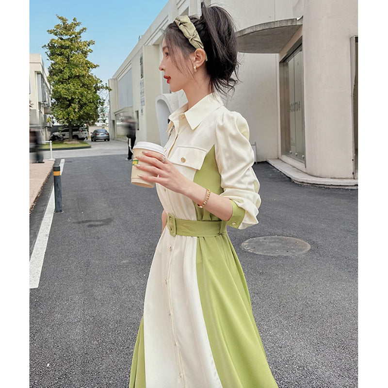 ウエストマークツートンワンピース