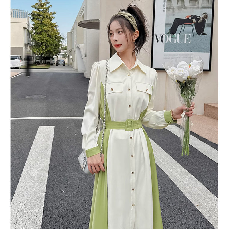 ウエストマークツートンワンピース