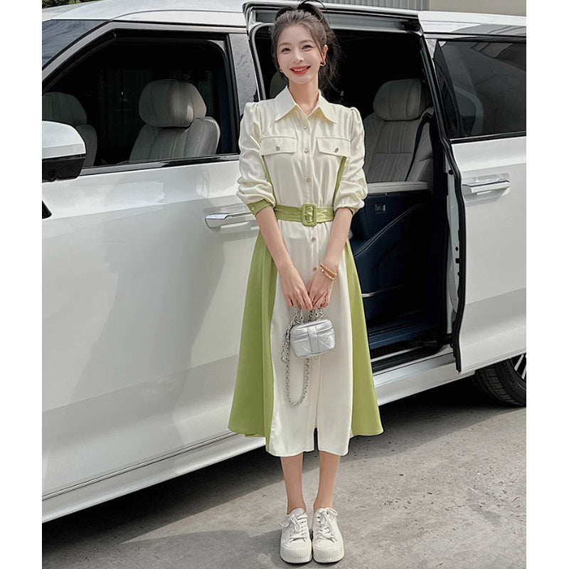 ウエストマークツートンワンピース