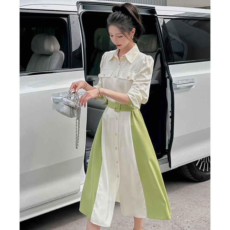 ウエストマークツートンワンピース