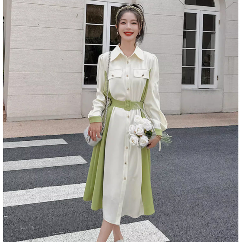 ウエストマークツートンワンピース