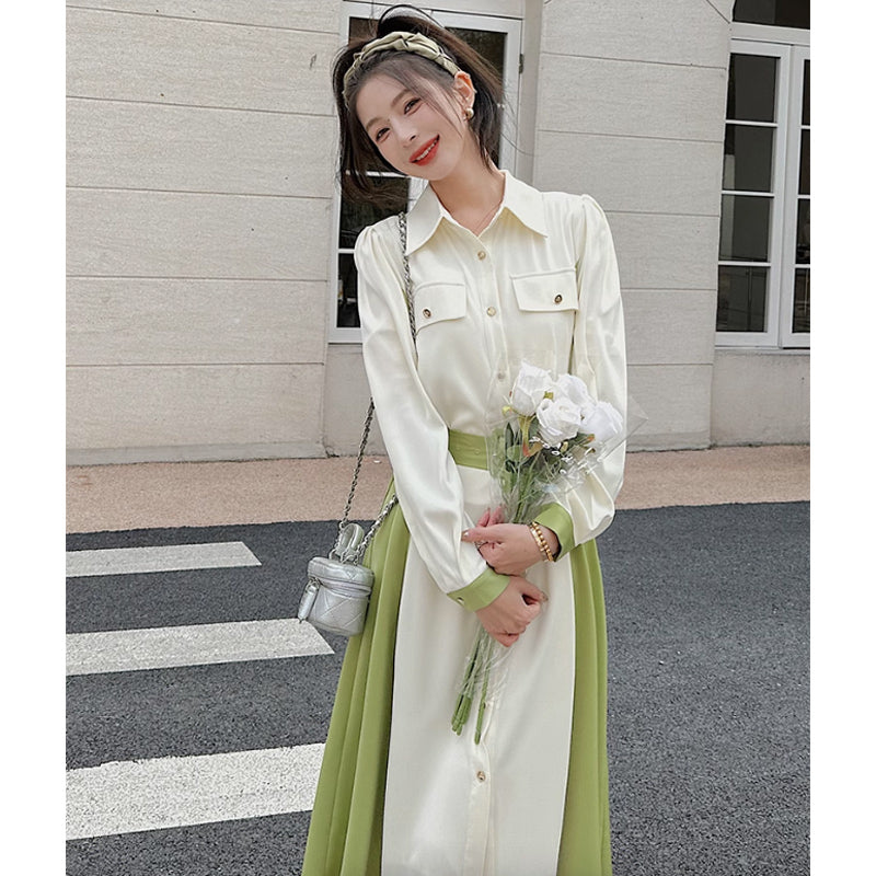 ウエストマークツートンワンピース