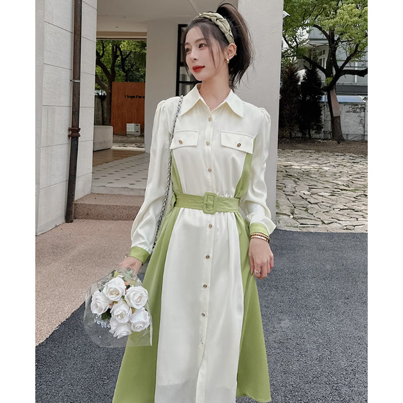 ウエストマークツートンワンピース