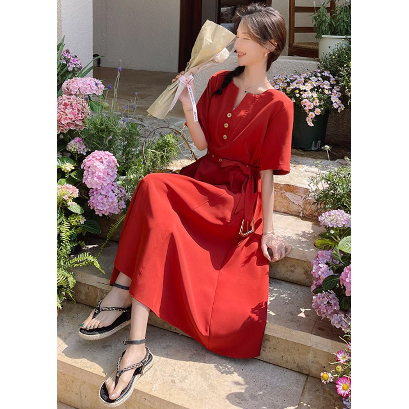 ラウンドネックレトロワンピース