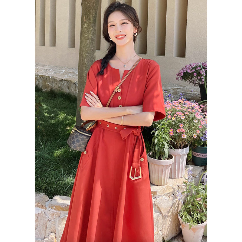 ラウンドネックレトロワンピース