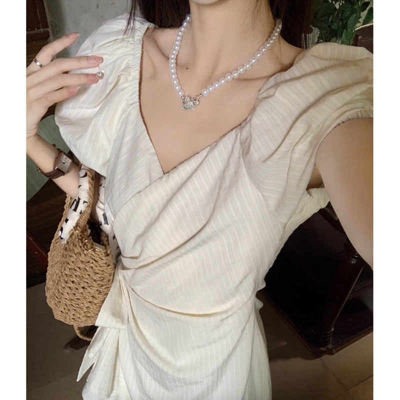 カシュクールフリルワンピース(2colors)