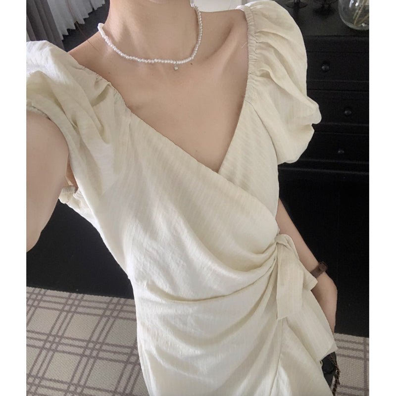 カシュクールフリルワンピース(2colors)