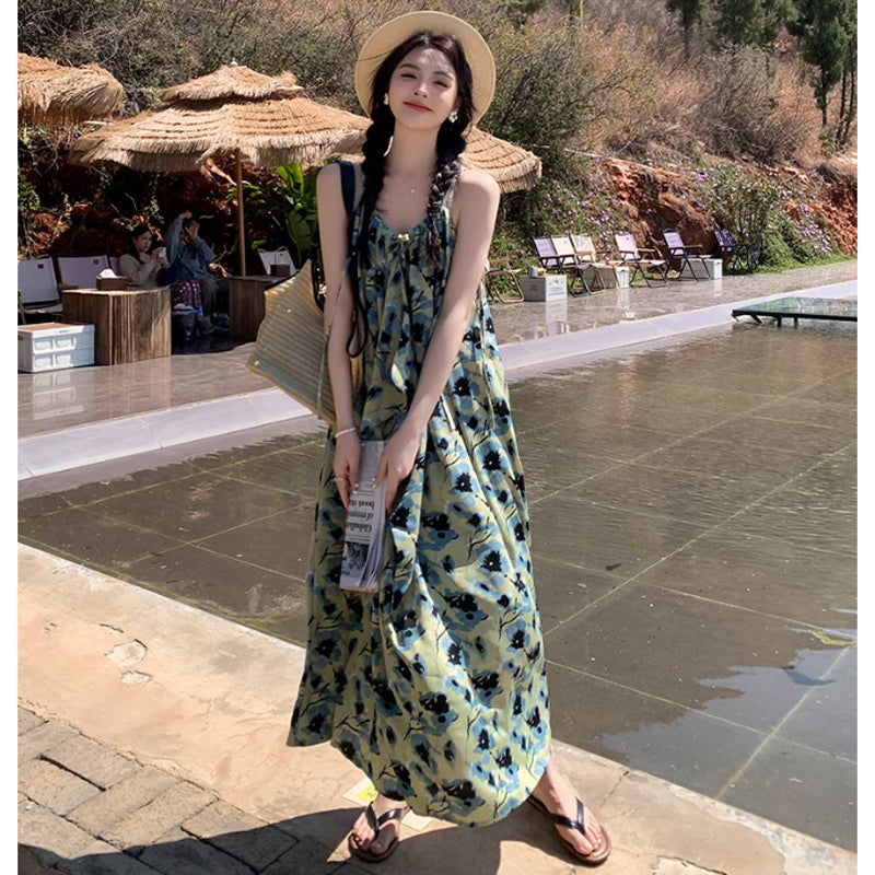 ブルーフラワーキャミソールワンピース