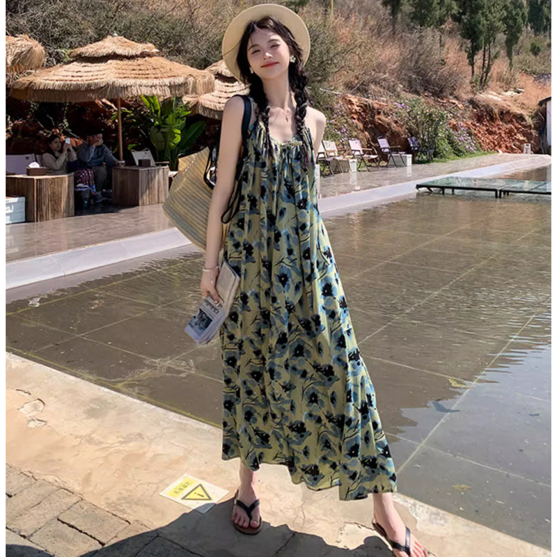 ブルーフラワーキャミソールワンピース