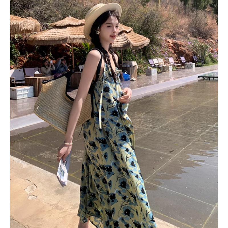 ブルーフラワーキャミソールワンピース