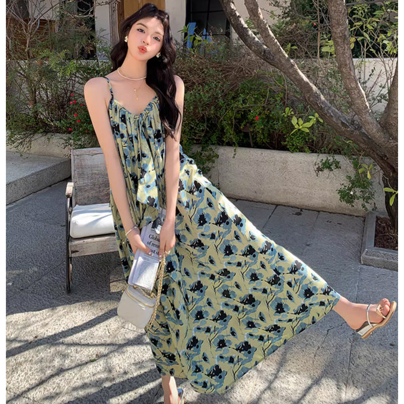 ブルーフラワーキャミソールワンピース