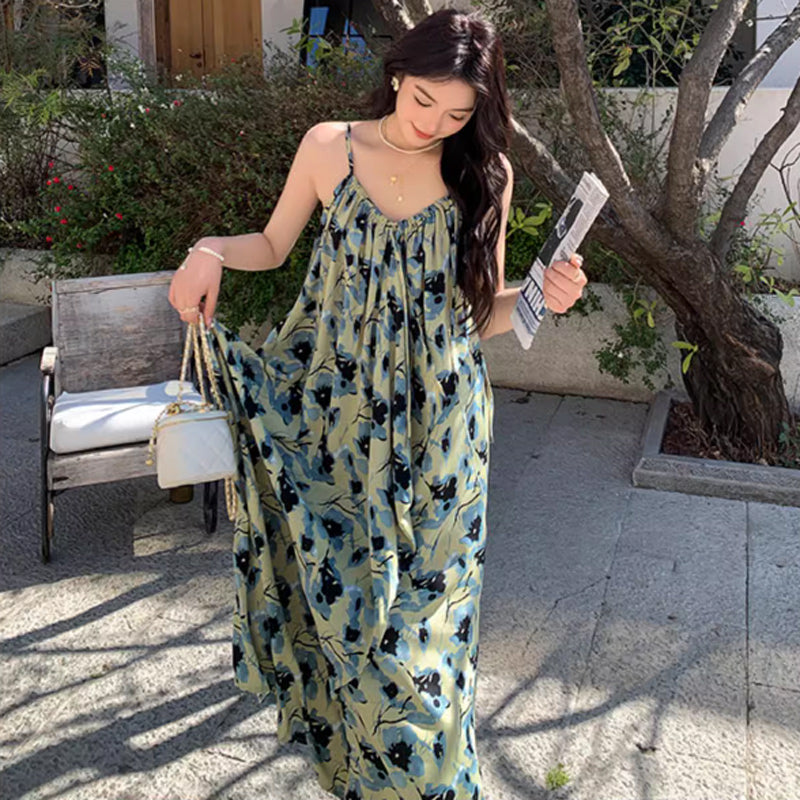 ブルーフラワーキャミソールワンピース