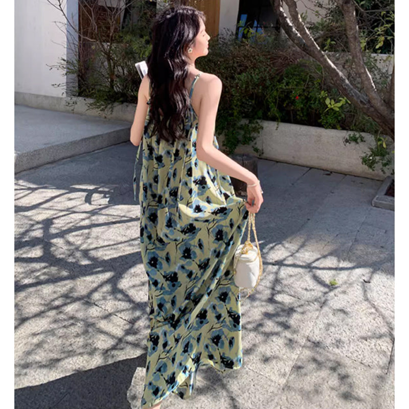 ブルーフラワーキャミソールワンピース