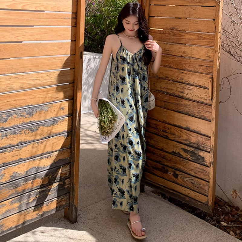 ブルーフラワーキャミソールワンピース