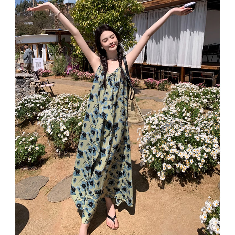 ブルーフラワーキャミソールワンピース