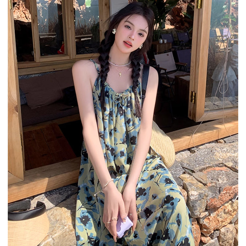 ブルーフラワーキャミソールワンピース