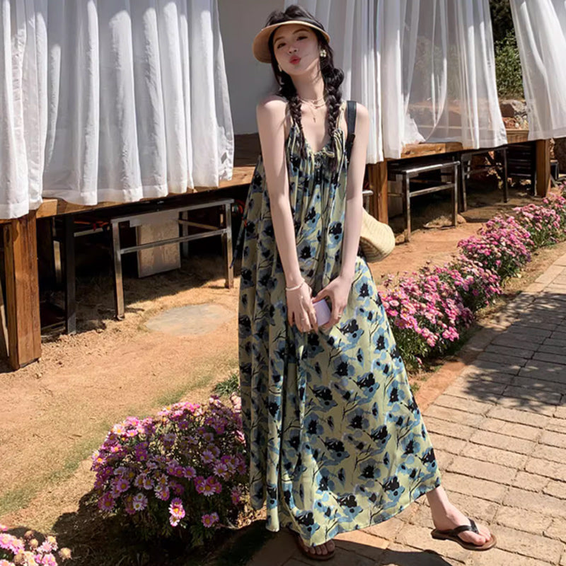 ブルーフラワーキャミソールワンピース