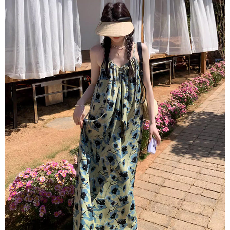 ブルーフラワーキャミソールワンピース