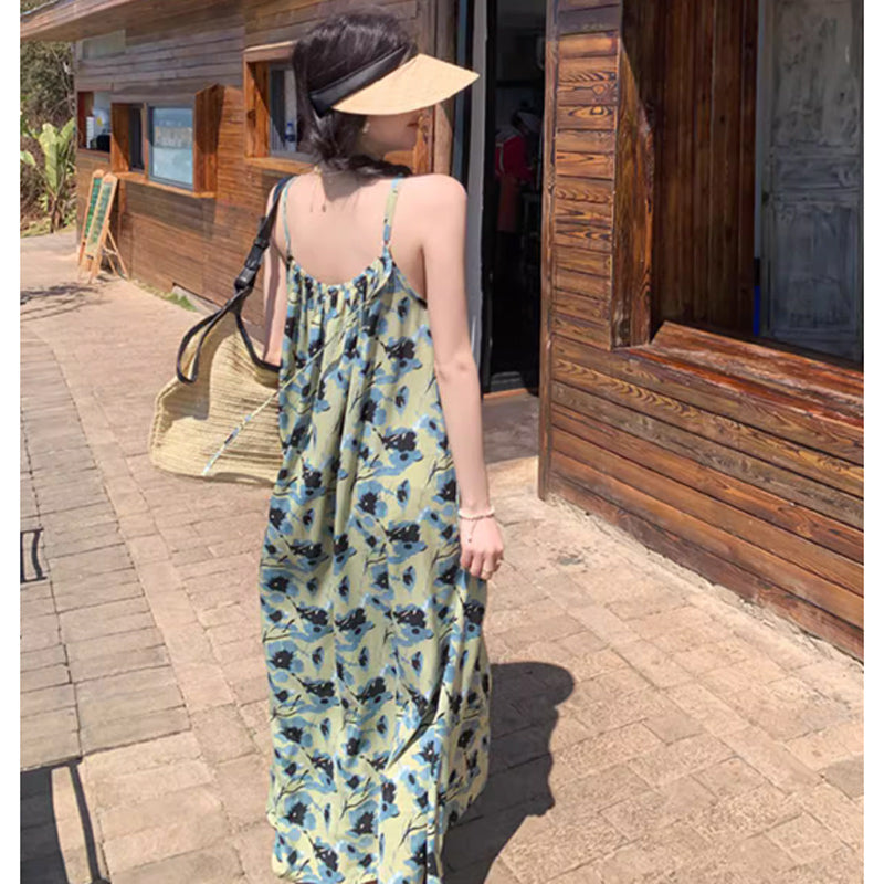 ブルーフラワーキャミソールワンピース