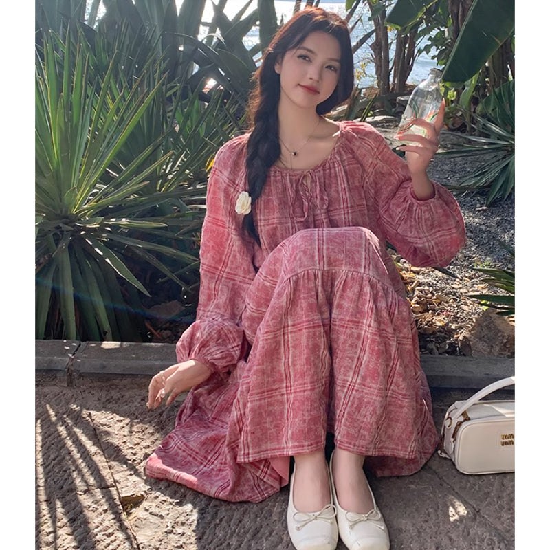 レトロチェックワンピース