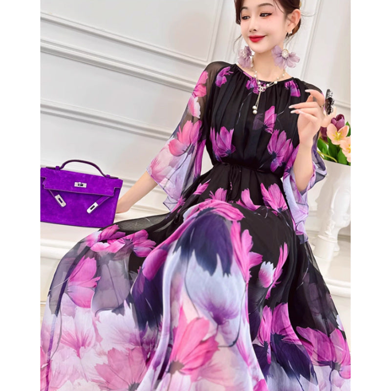 花柄シフォンワンピース(2colors)