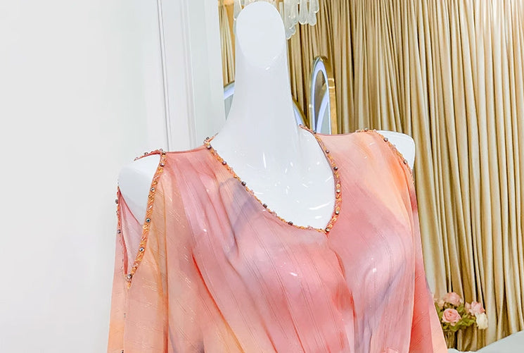 【即納】オープンショルダーシフォンワンピース