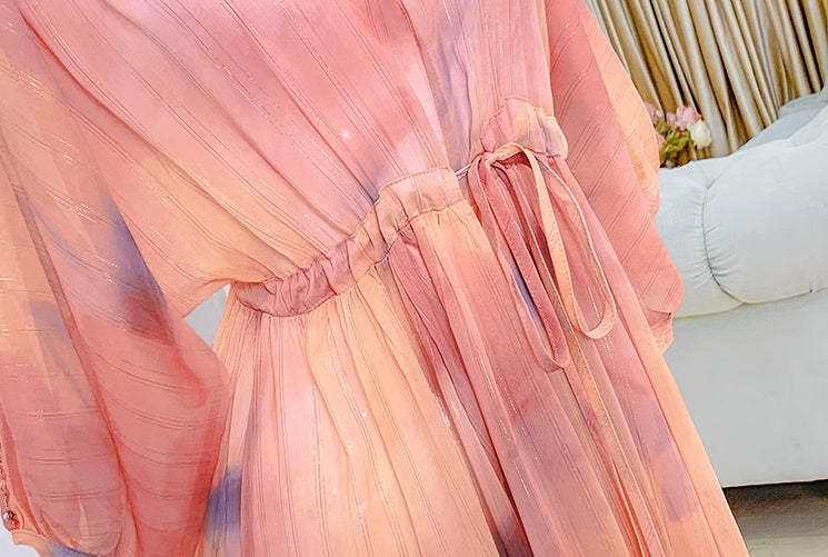 【即納】オープンショルダーシフォンワンピース