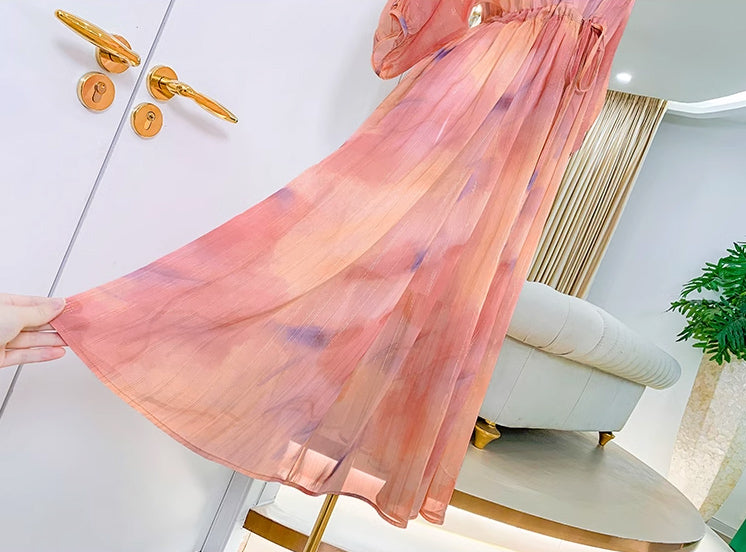 【即納】オープンショルダーシフォンワンピース