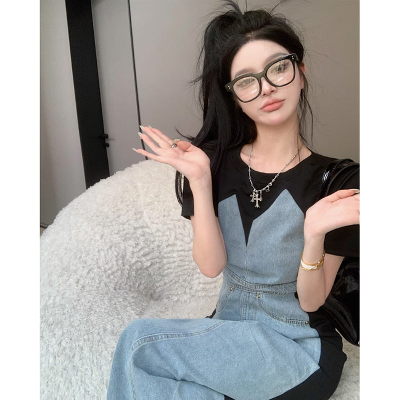 デニム切り替えタイトワンピース