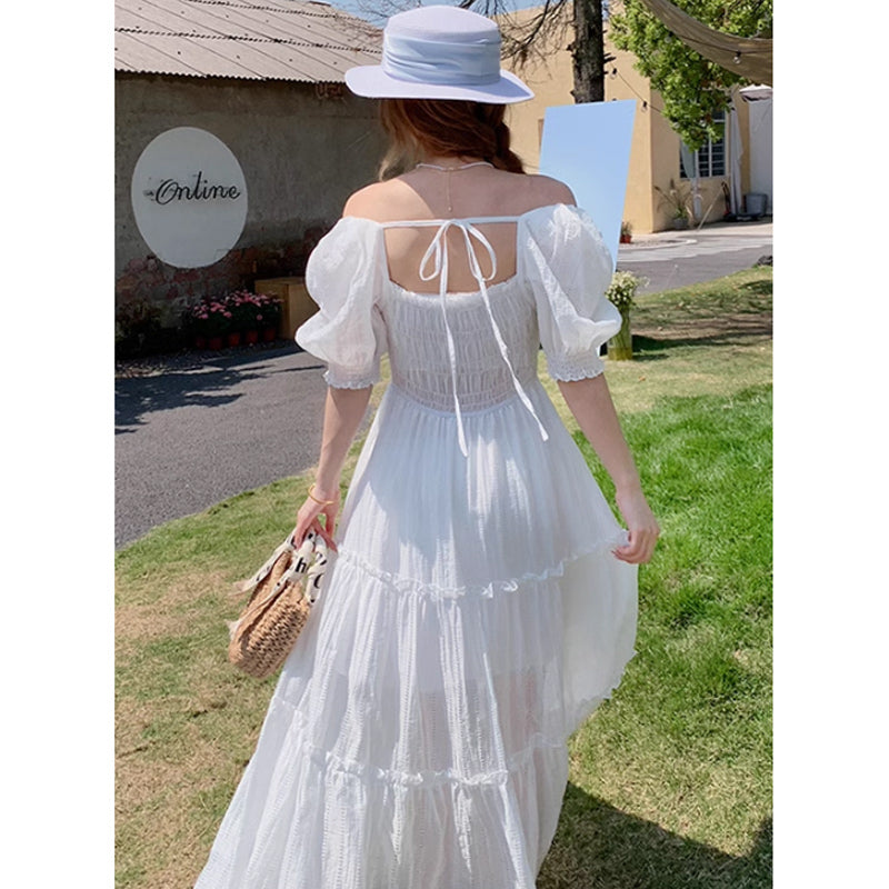 オフショルダーシャーリングワンピース